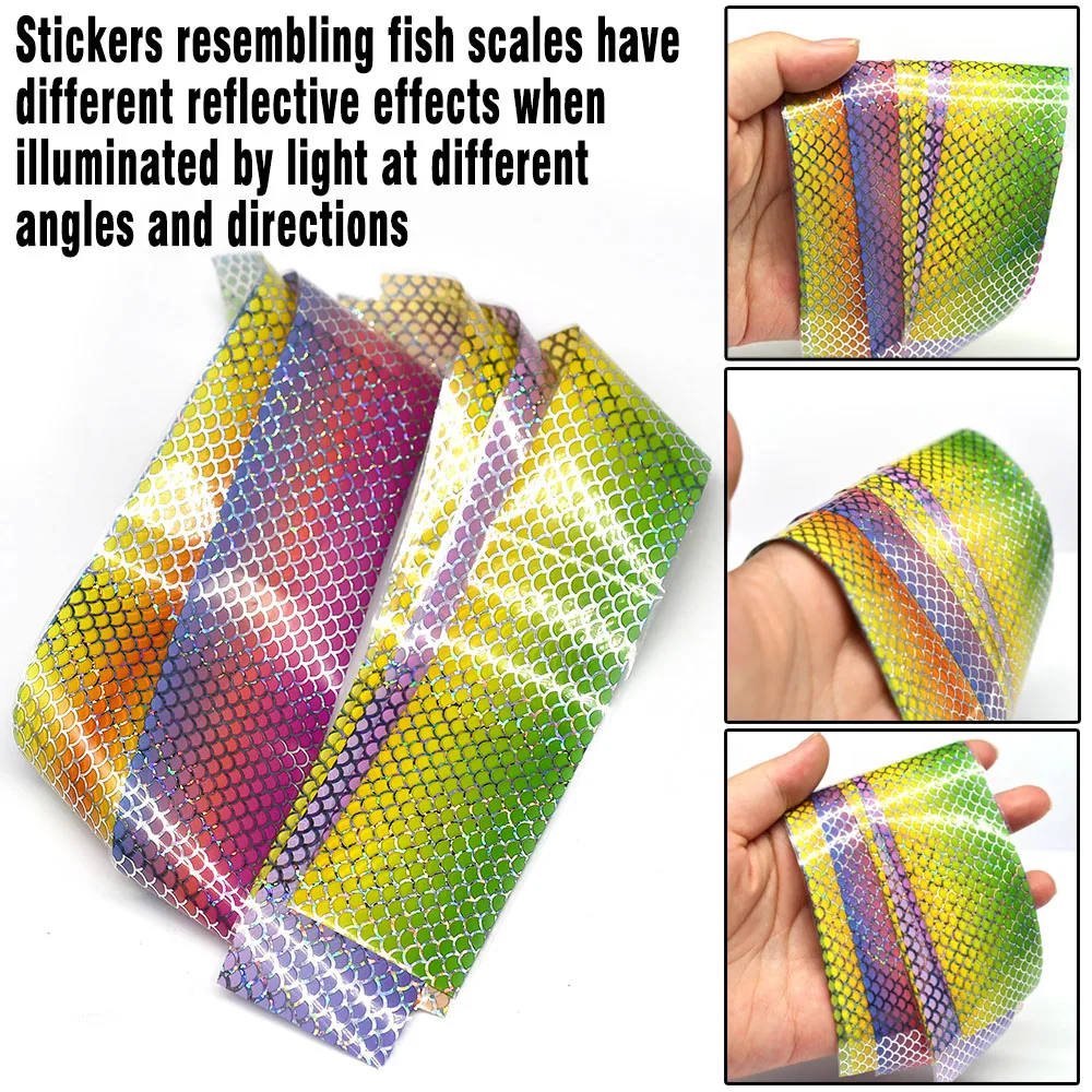 Señuelo de escamas de pescado, película de papel láser de colores, sin pegatina, plantilla, cebo duro, accesorios de Señuelos de Pesca DIY, 10 colores por paquete - imagen 5