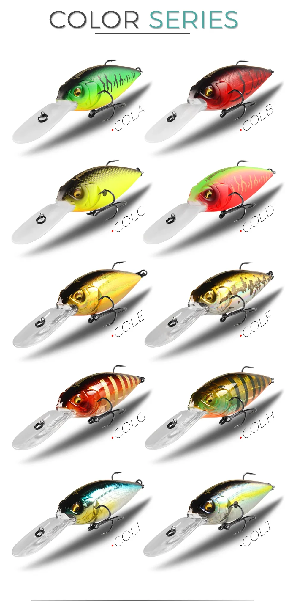 Una serie de colores de señuelos de pesca