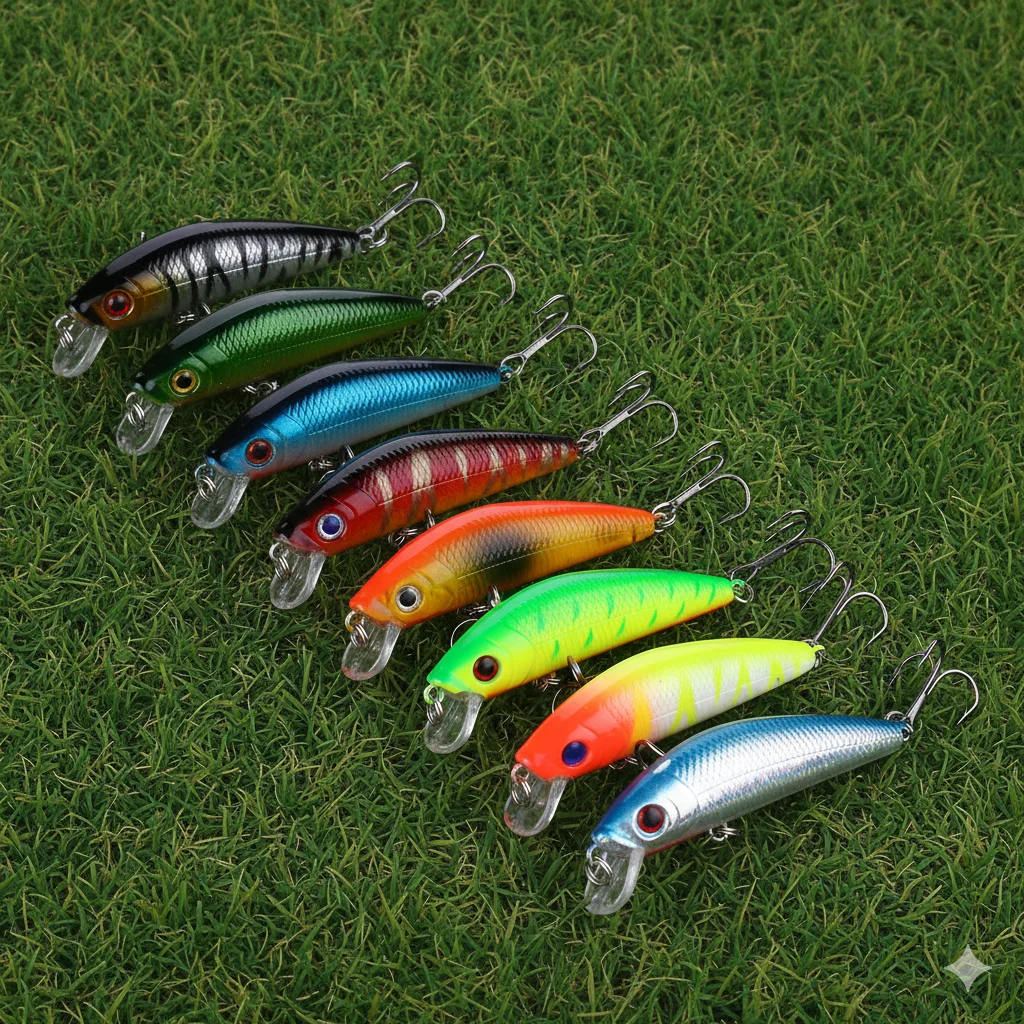 Juego de Señuelos de Pesca Minnow, 8 Uds., 7cm, 8,1g, cebo duro Artificial Wobbler para Lucio, lubina, perca, trucha, aparejos de pesca de agua dulce y salada