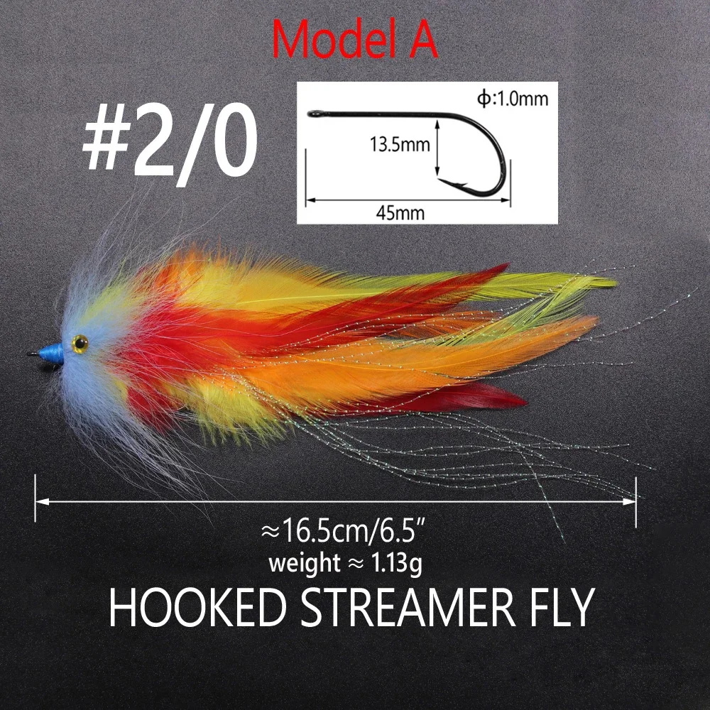Wifreo 2PCS # 2/0 pluma Streamer pesca mosca salmón trucha Steelhead Lucio moscas señuelo cebo Conehead tubo moscas aparejos de pesca - imagen 3