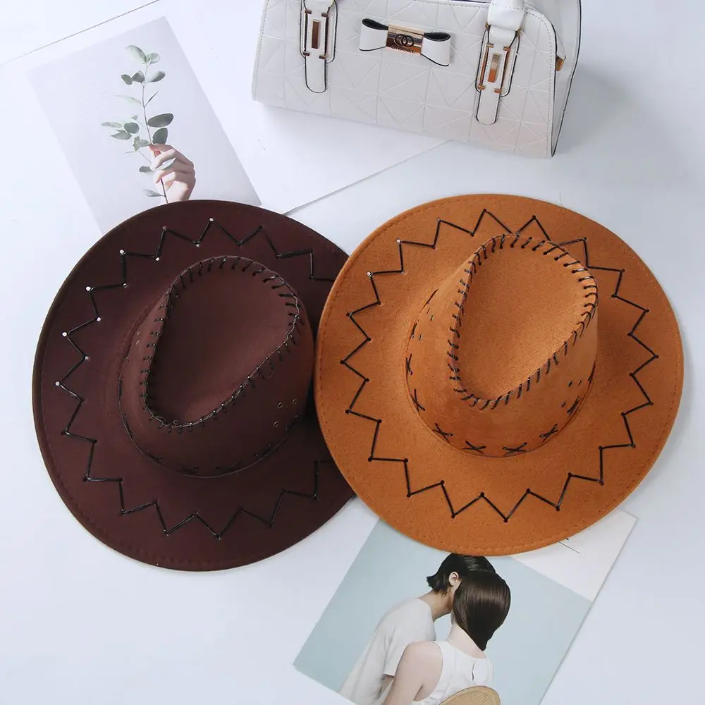 Sombrero Fedora de gamuza estilo western unisex – ala ancha - imagen 5