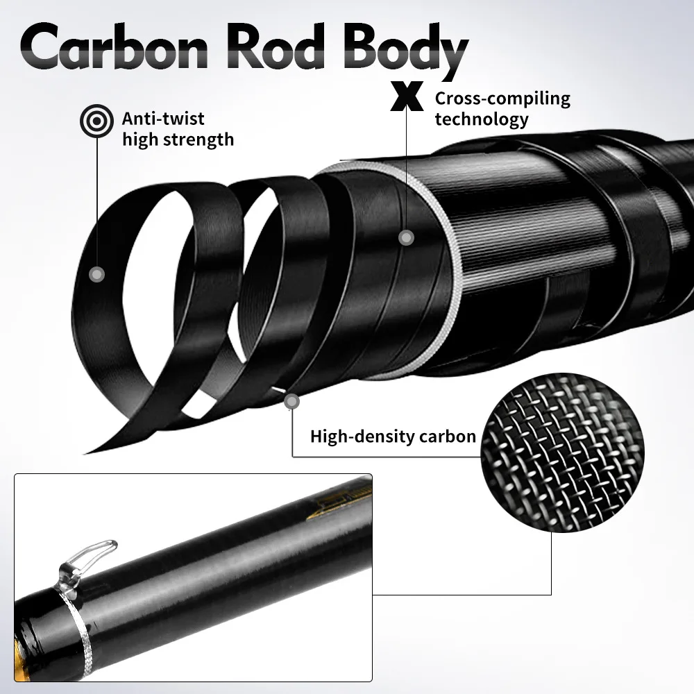 Caña de pescar giratoria o fundida de fibra de carbono portátil, 1,8 m-2,7 m, tracción máxima de 2KG, telescópica, ML, rápida, para agua dulce - imagen 5