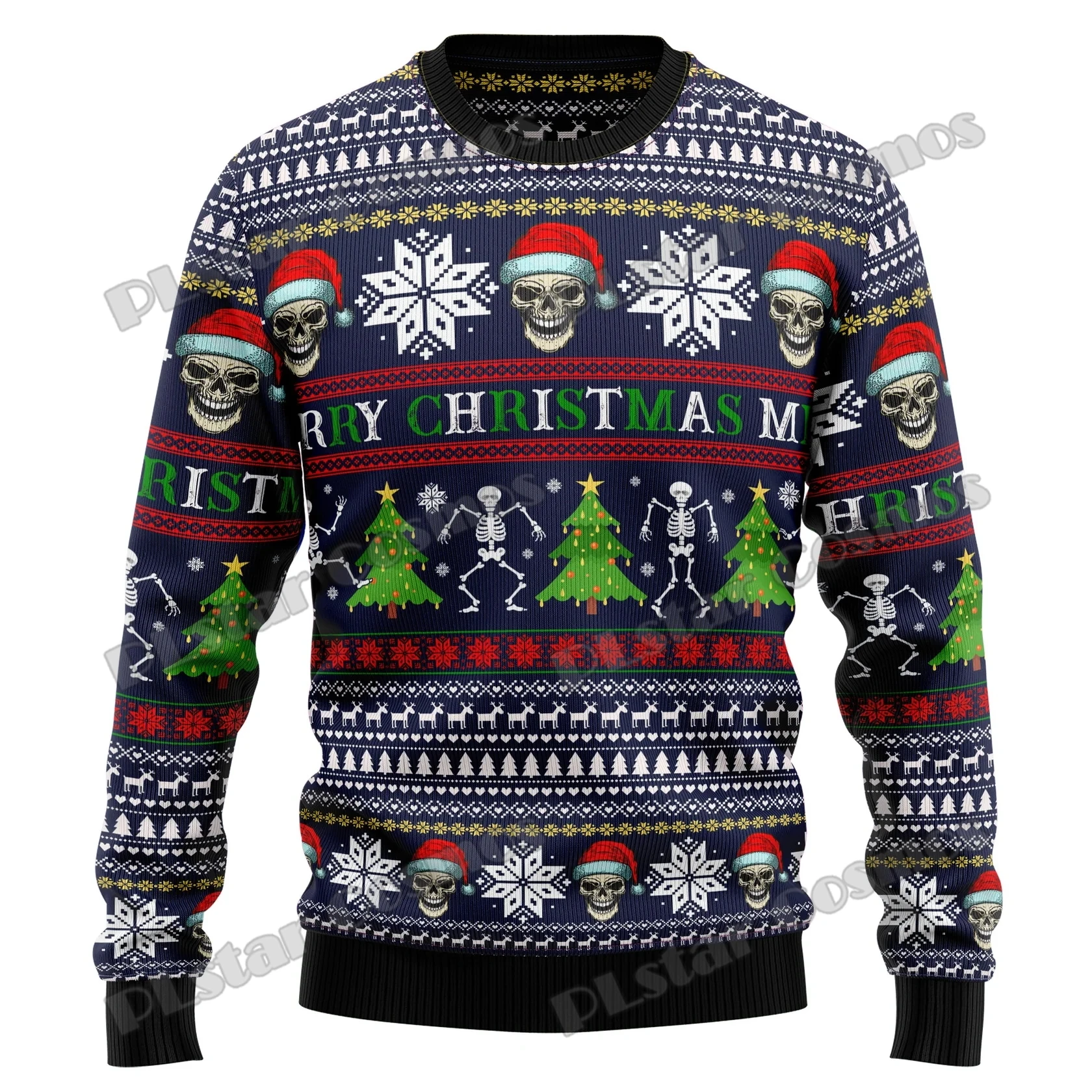 Otoño Invierno Unisex Casual Jersey de punto suéter esqueleto Feliz Navidad cráneo 3D impreso hombres feo suéter de Navidad KMY13 - imagen 5