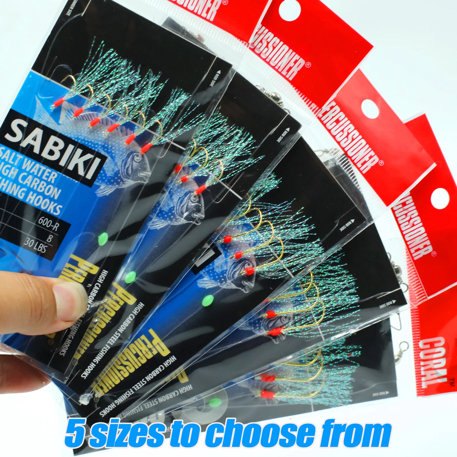 TAKBAS 1 pieza de aparejos Sabiki con cuentas de pesca brillantes y anzuelos de alto carbono, aparejos de cebo intermitentes para pesca en agua dulce y salada - imagen 2