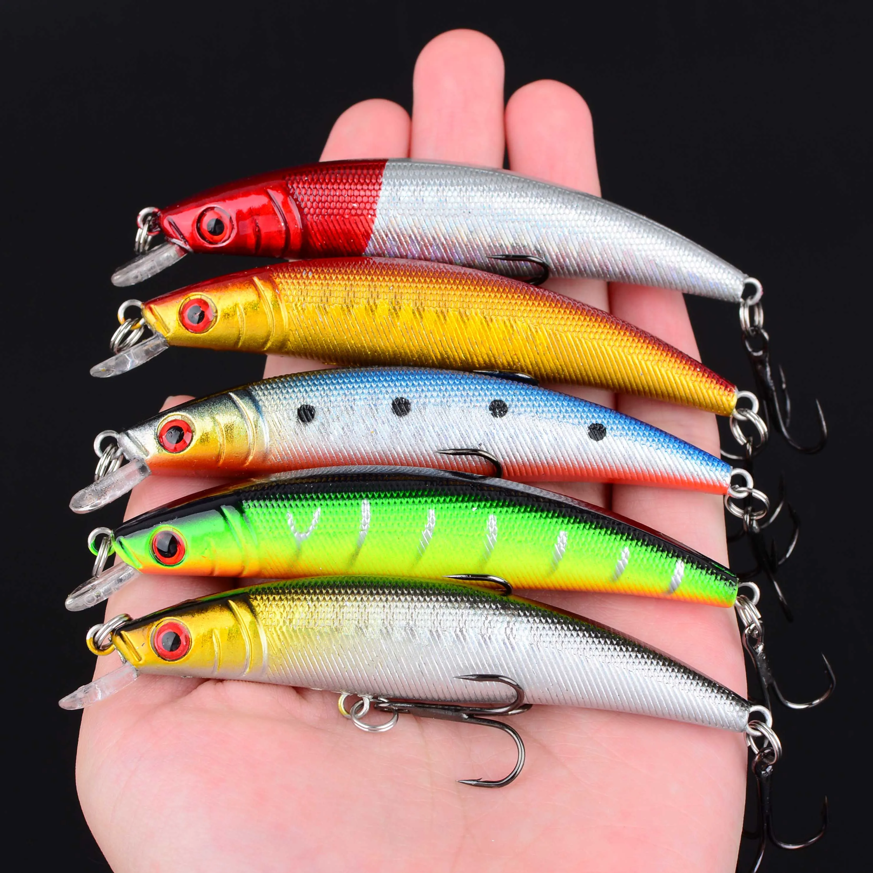 5 uds Minnow señuelo de Pesca cebo duro Wobbler Jig cebo Crankbait carpa lubina Pesca aparejos de Pesca SwimBait - imagen 3