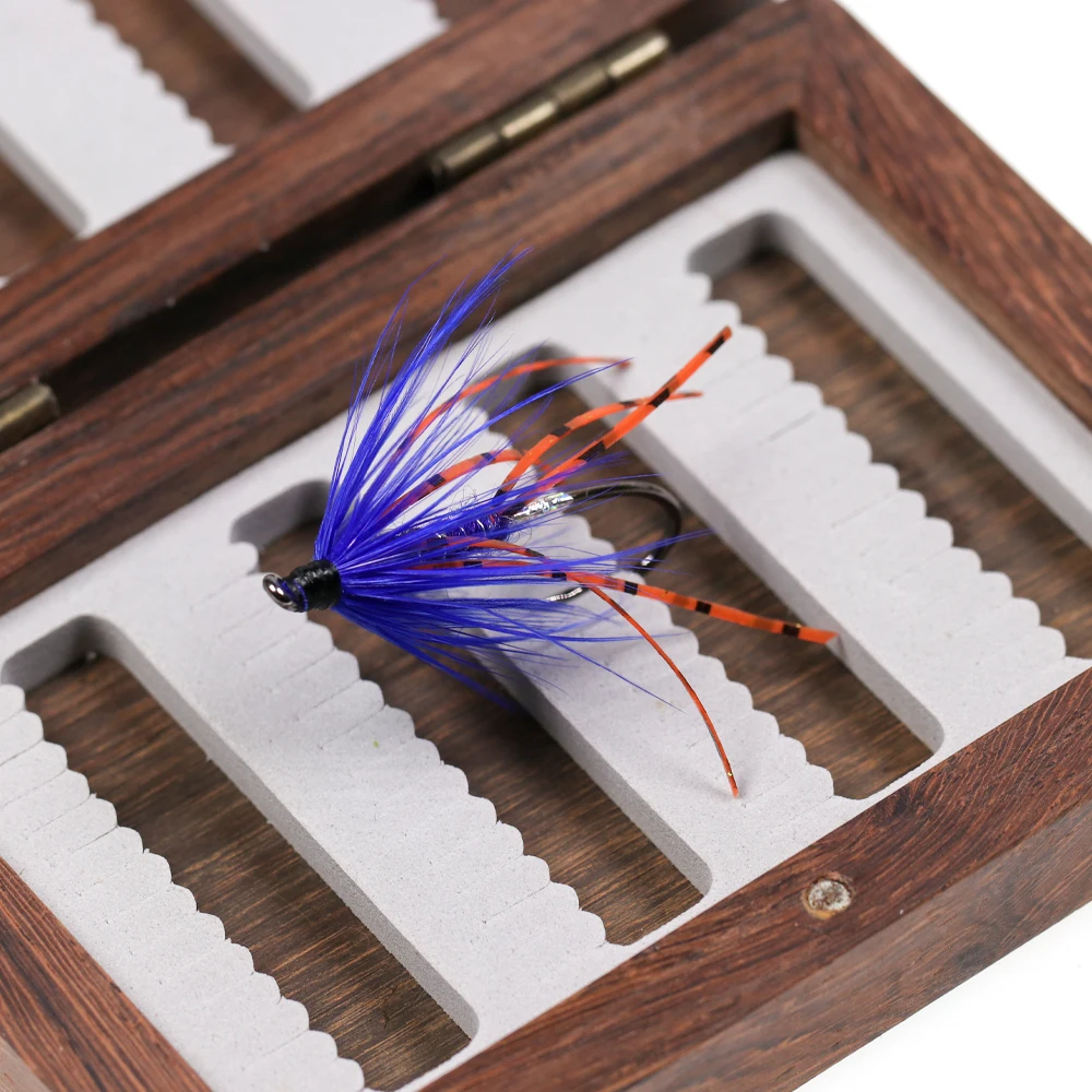 Bimoo-Señuelos de Pesca de agua dulce, 6 piezas, #2, #4, #6, azul, clásico, Mosca de acero, Arco Iris, marrón, gris, salmón - imagen 4