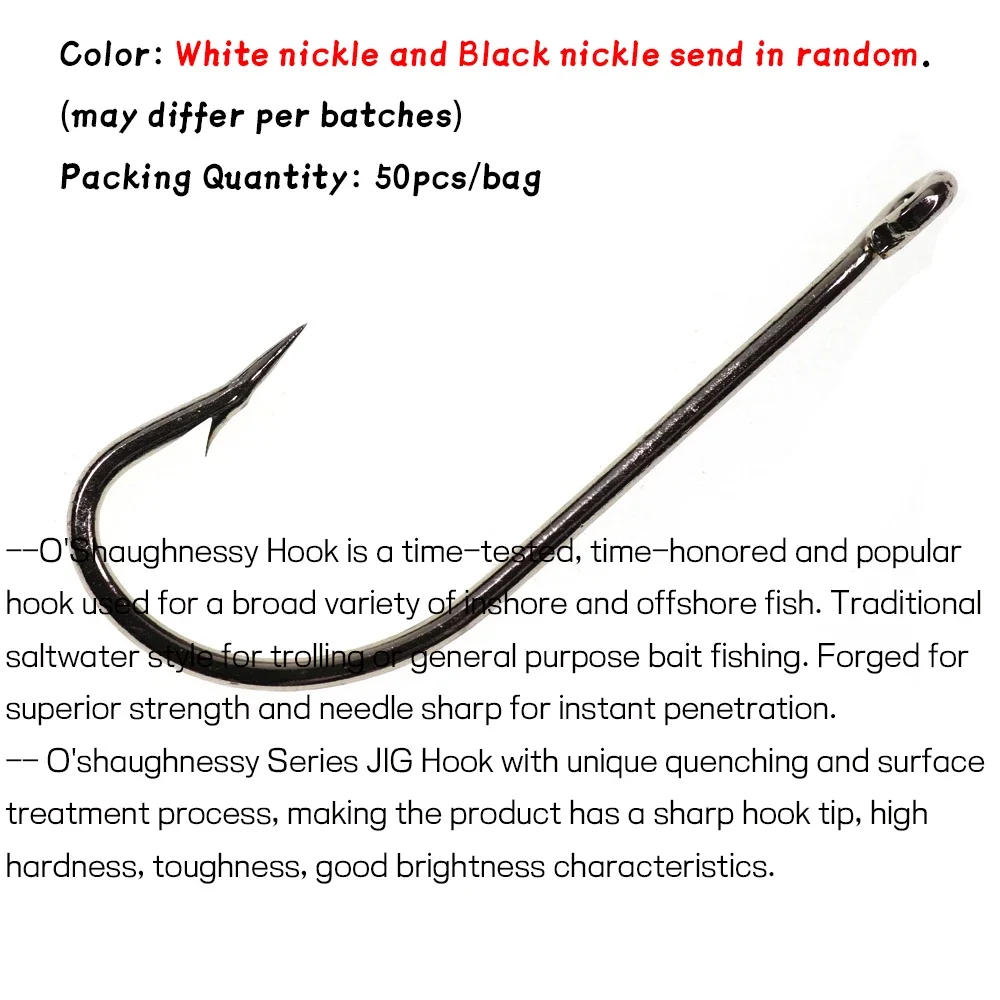 WIFREO 50 Uds. Ganchos de anzuelo de púas de acero rico en carbono vástago largo anzuelo de pesca de agua salada costera en alta mar ganchos de cebo - imagen 5