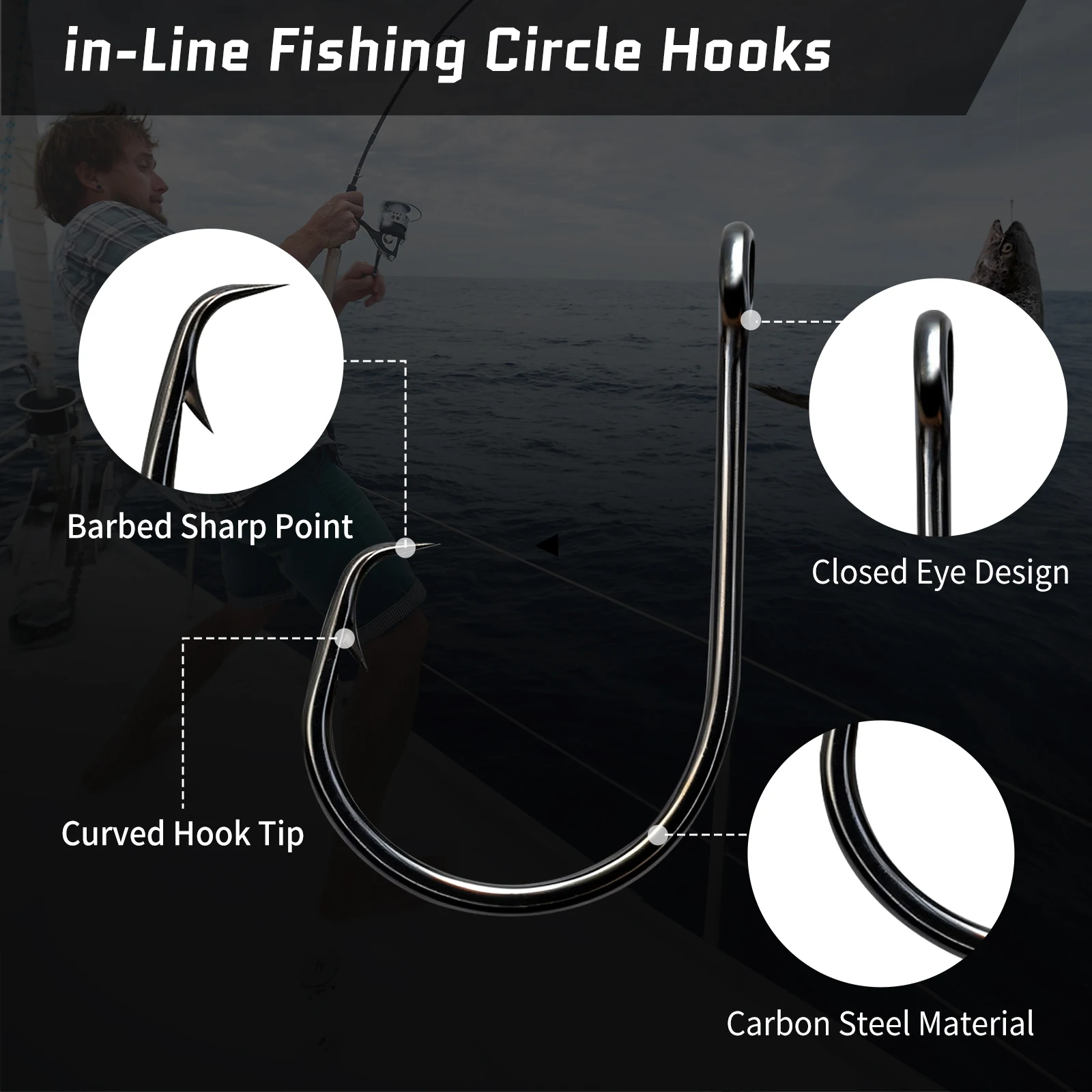 Anzuelos Circulares FishTrip 3X Fuerte – Acero al Carbono para Siluro