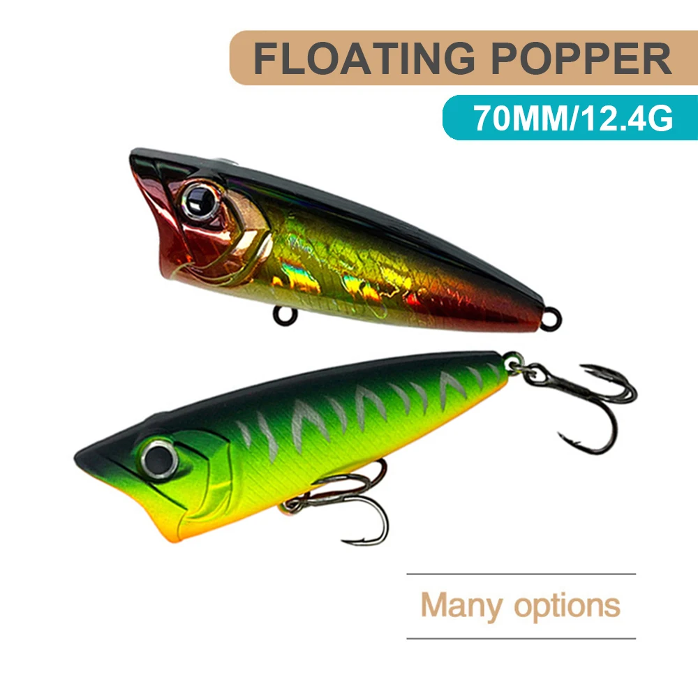 Señuelos de pesca flotantes Popper Wobbler de 7cm y 12,4g, cebo duro Artificial de fundición larga, Jerkbait, aparejos de pesca de lubina PP126