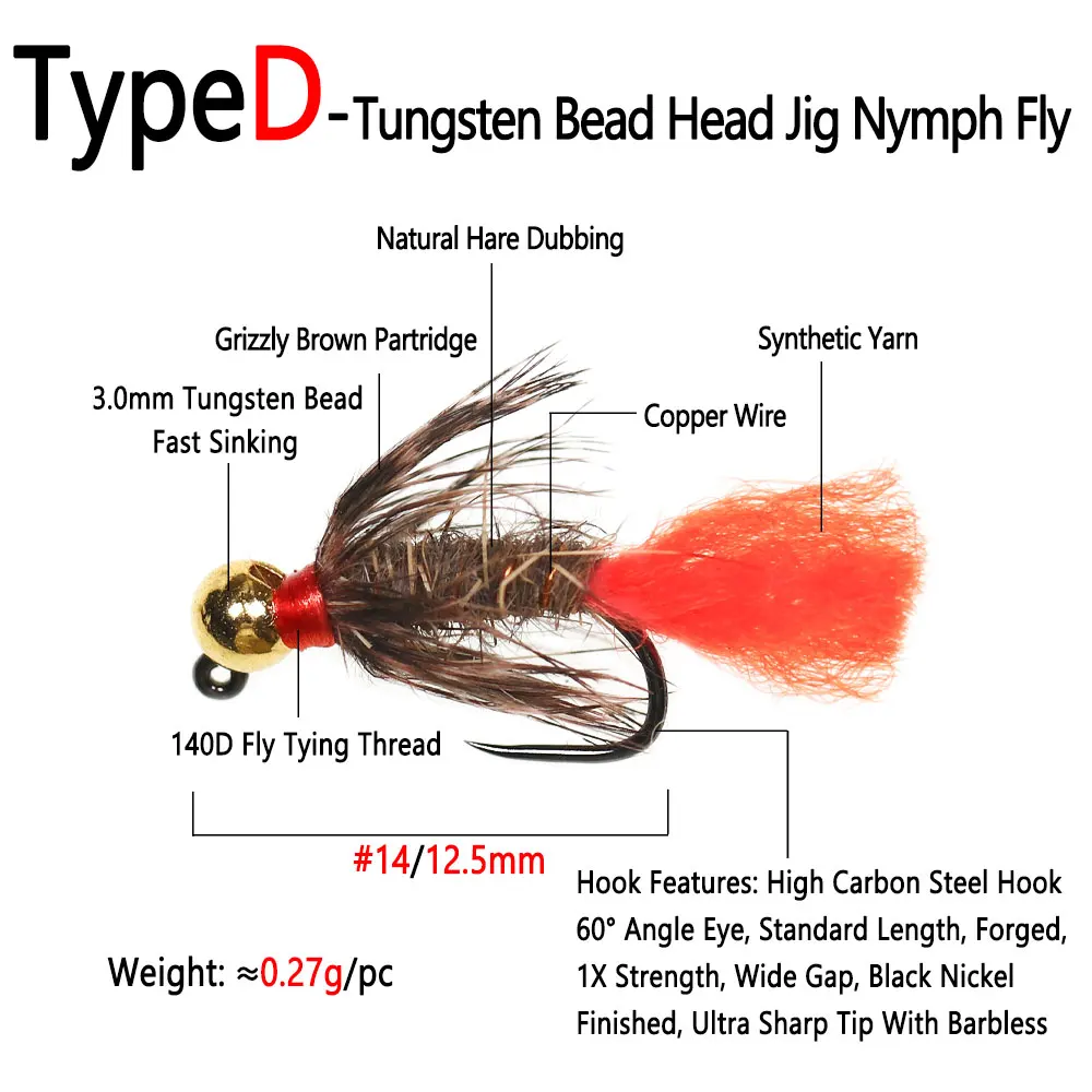 Bimoo-Plantilla de cabeza de cuentas de tungsteno para pesca, señuelos de Ninfa húmedos de hundimiento rápido para trucha, lubina y perca, 24 unids/lote por caja - imagen 5