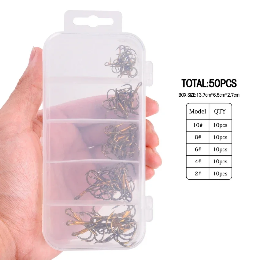 120/50 unids/caja anzuelo de pesca negro anzuelos triples volcados de acero rico en carbono aparejos de pesca triples curvados redondos para lubina - imagen 4