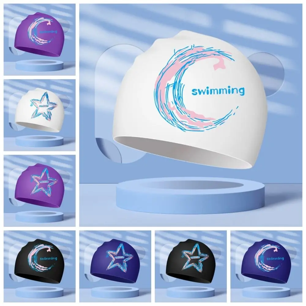 Accesorios de natación, gorro de natación de sílice para adultos, gorro de buceo con forma de estrella y Luna, gorro de natación de pelo largo impermeable para verano - imagen 2