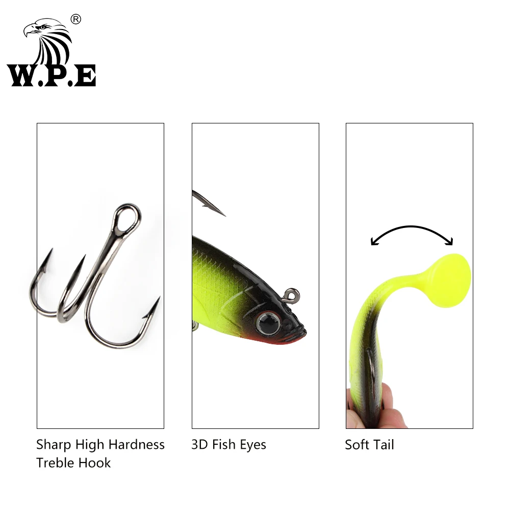 W.P.E-señuelo suave de 8cm/10cm/12cm/14cm, 16g-38g, cebo de Pesca con cabeza de plomo, cebo falso, señuelo de silicona, Wobblers suaves, aparejos de Pesca - imagen 3