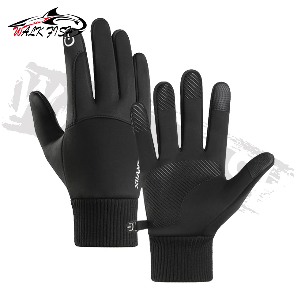 WALK FISH-guantes de pesca de lana antideslizantes para hombres, pantalla táctil térmica, a prueba de viento, impermeable, esquí, correr, bicicleta, motocicleta - imagen 4