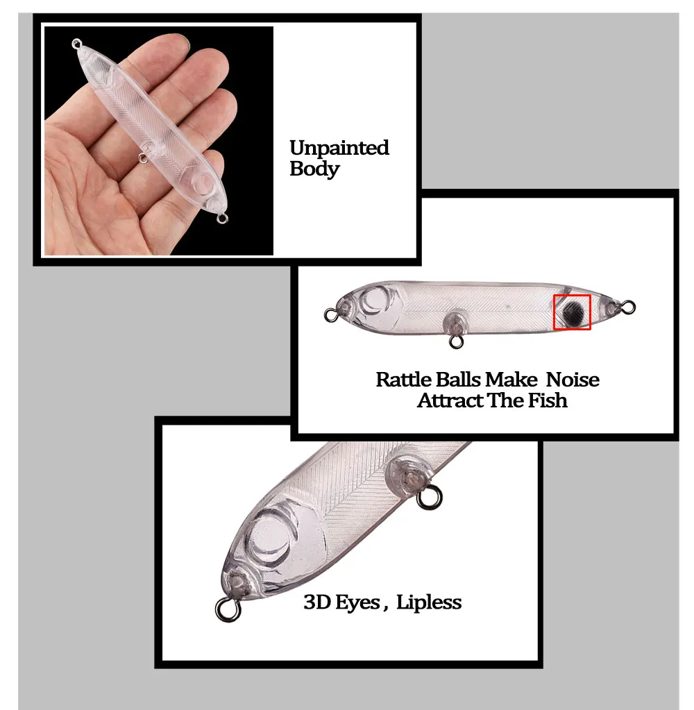 Chan'sHuang-cebo en blanco sin pintar, 20 piezas, 10g/20,9g, sonajero para caminar sobre el perro, lápiz Topwater, señuelo de pesca Artificial hecho a mano DIY - imagen 4