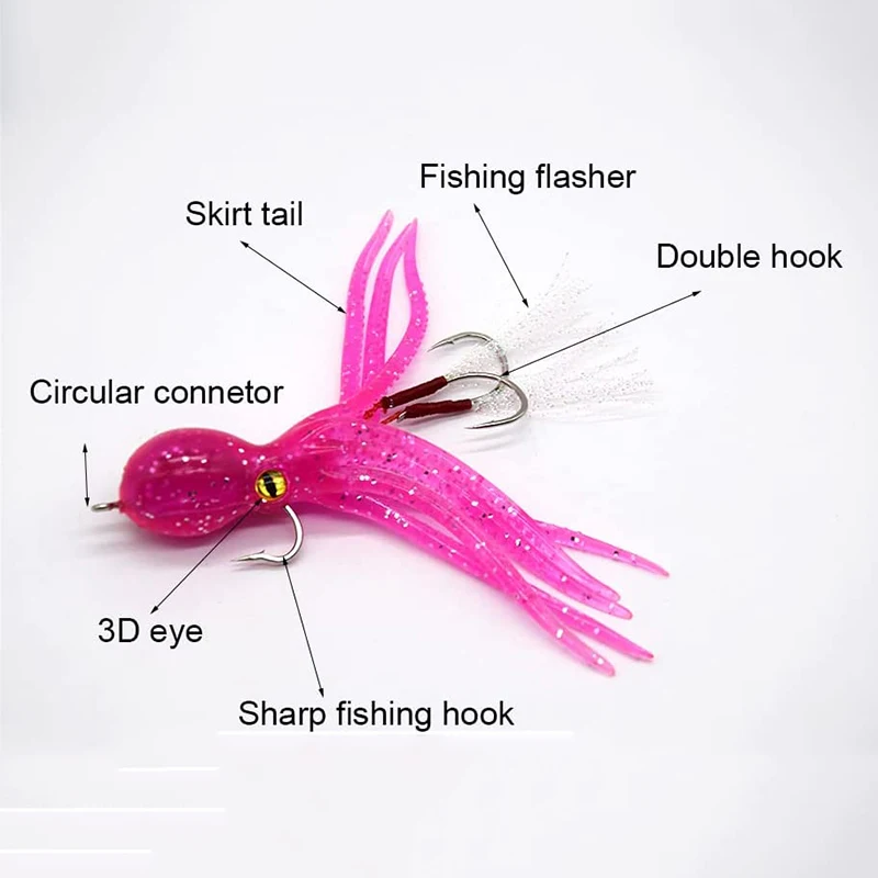 FTK-señuelo de cebo de pesca de calamar, cebo de pesca suave con cola de falda Lingcod Rockfish Jigs para pesca en el océano de agua salada - imagen 5