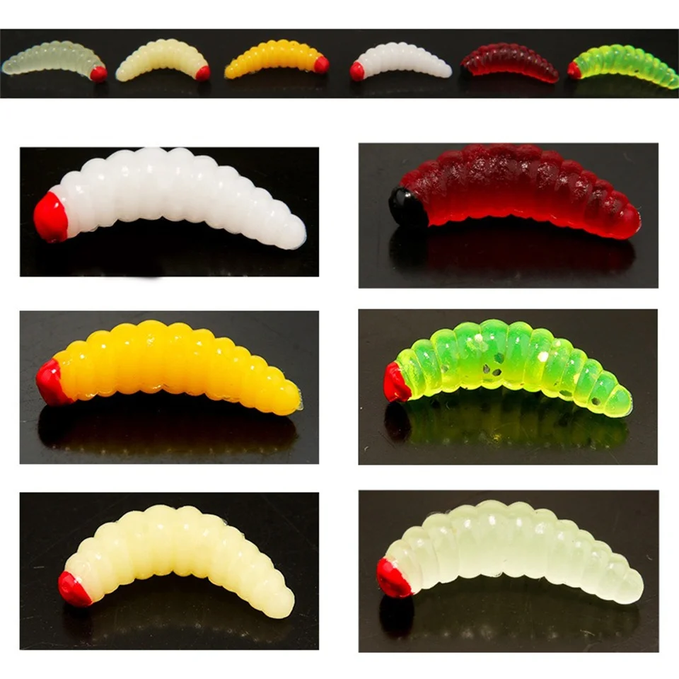 MUKUN 20 piezas 2CM 0,4G señuelo de pesca gusano larva amarillo realista señuelo de pesca biónico pan insecto suave señuelo de pesca gusanos brillo - imagen 3
