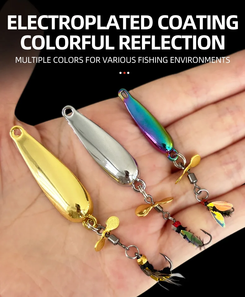 5 unids/caja atado de moscas anzuelo antimosquitos señuelo de pesca Spinner lentejuelas Spinning mosca cebo biónico cuchara de Metal juego de señuelos - imagen 2