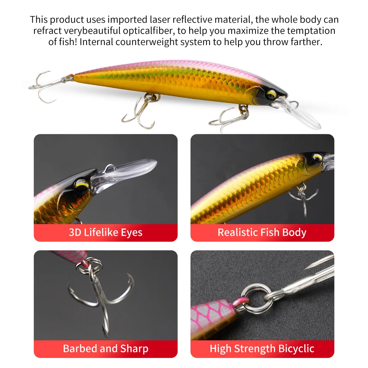 Señuelo Minnow Hundido para Agua Salada — Wobbler Plástico - imagen 4