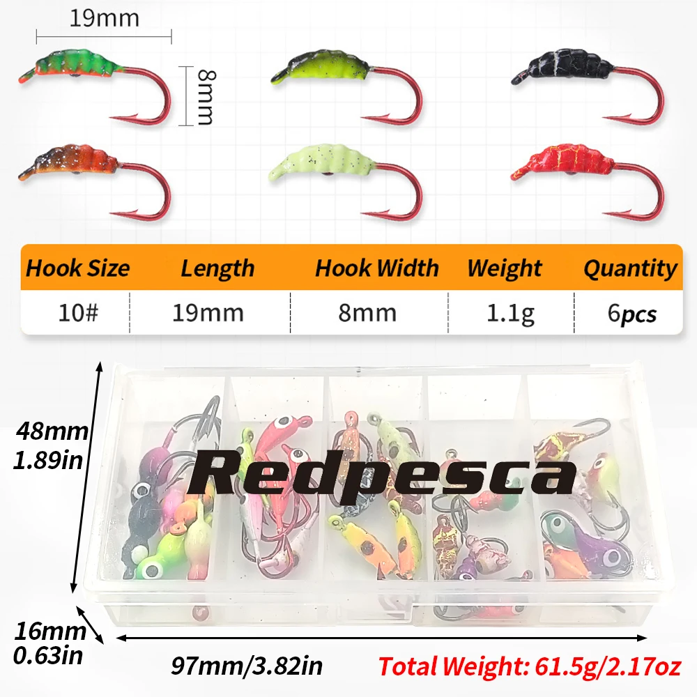 Kit de caja de aparejos para señuelos de pesca en hielo, Mini Jig head, 30 piezas - imagen 4