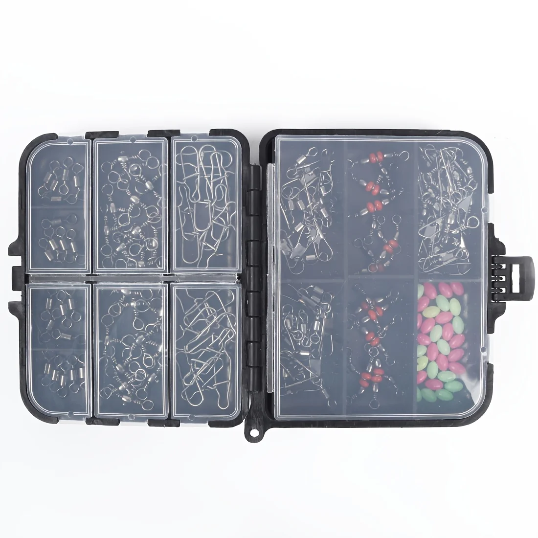 140 unids/caja Kit de broches giratorios de pesca: giratorios con rodamiento de bolas, conectores giratorios triples y clips a presión de barril - imagen 4