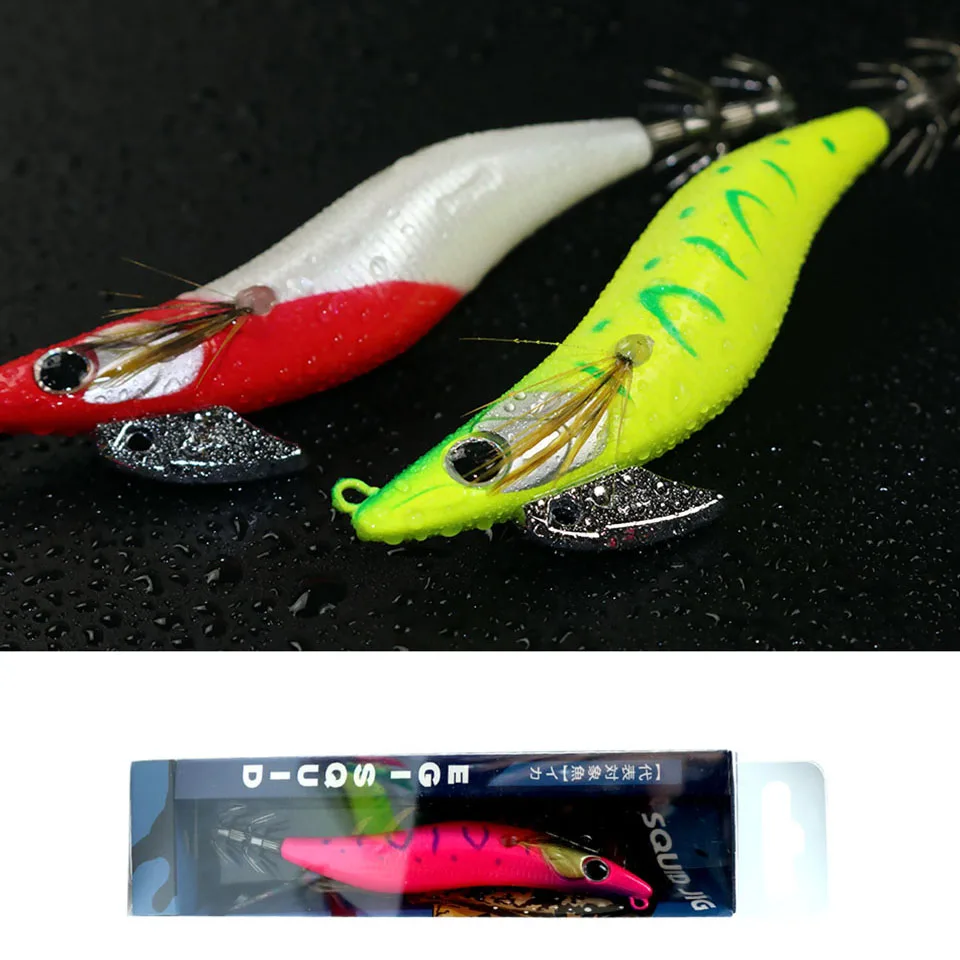 Anzuelos de calamar para Pesca, Señuelos luminosos de madera para camarones, de hundimiento lento, 9,2 cm/11g - imagen 3