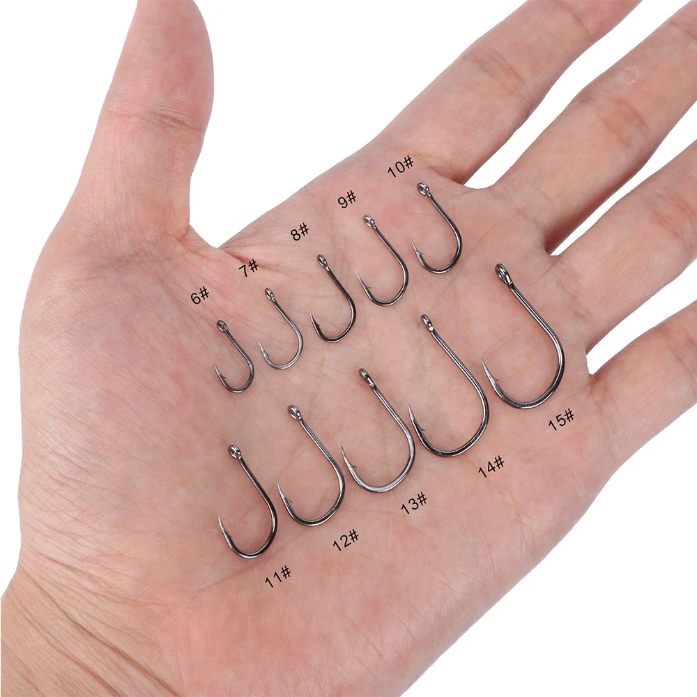 Goture 500 Uds juego de anzuelos de pesca de carpa anzuelo de pesca de acero al carbono con caja de aparejos de pesca 6 #   -15 #   10 tamaños - imagen 5