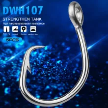 PROBEROS 5 piezas Anzuelos de pesca de acero inoxidable, tamaño 13/0 # 14/0 # 15/0 # 16/0 # son muy adecuados para la resistencia a la corrosión marina y b.