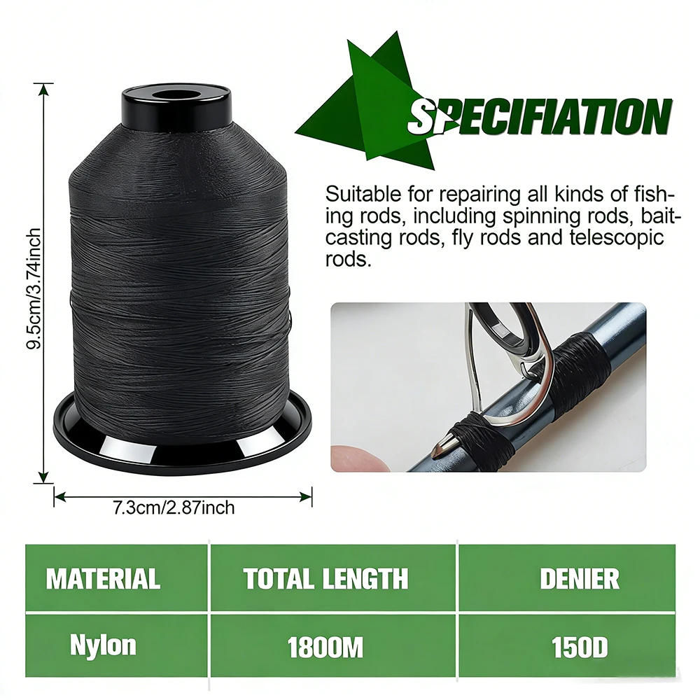 Hilo de nailon 1800M 150D para guías de cañas de pescar, hilo de nailon para envolver guías de cañas de spinning, kit de reparación de cañas de pescar - imagen 2