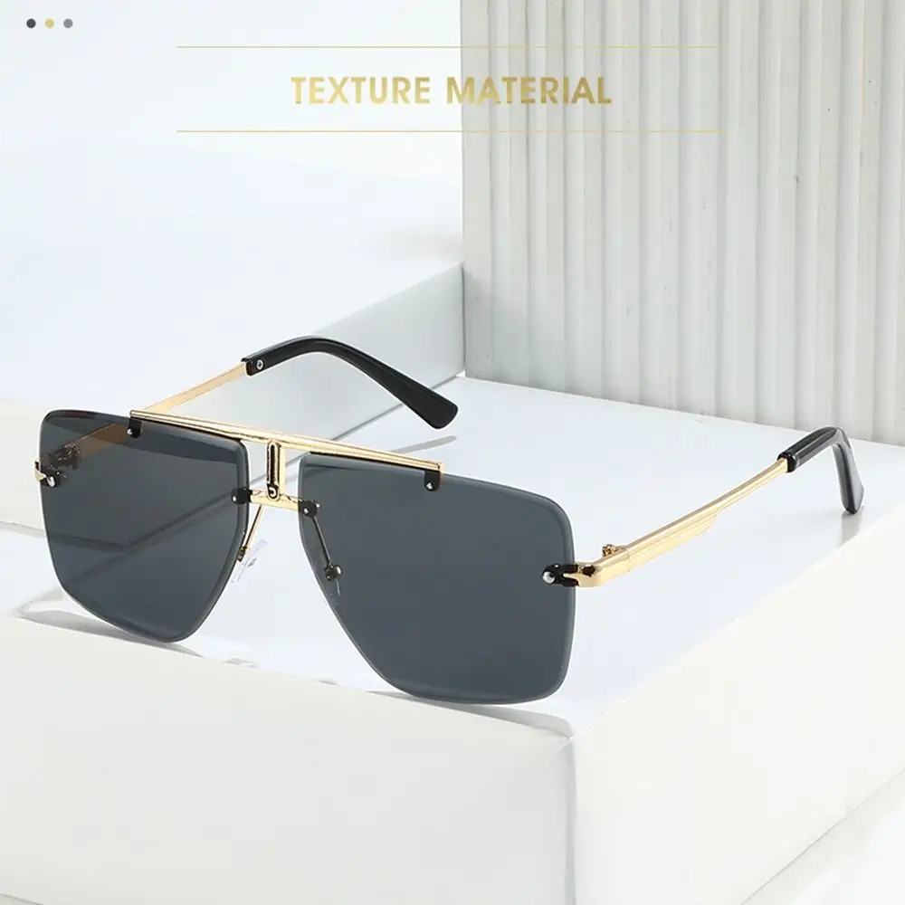 Gafas de sol Vintage de doble puente, gafas de sol de gran tamaño para hombre, gafas de sol sin montura para disparar en la calle, montura cuadrada, lentes degradados - imagen 5