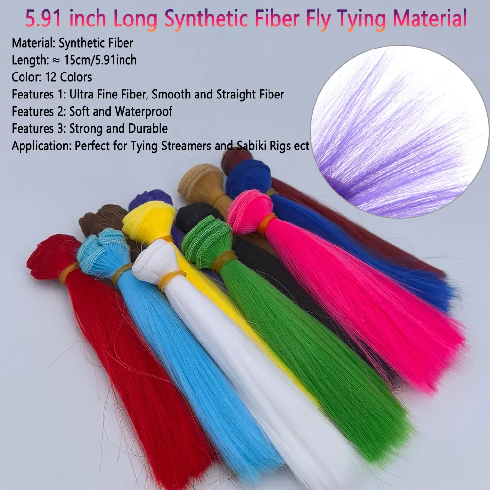 Bimoo-Material de atado de moscas de fibra sintética de 5,91 pulgadas de largo, para cebo, Lucio, serpentina, pesca en el mar, aparejos Sabiki, señuelos de plantilla con cola de caballo - imagen 3