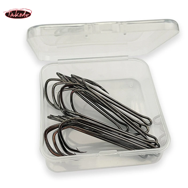 TAKEDO SDL-38BC 10 unids/caja anzuelo doble triangular anzuelo de pesca de caña larga anzuelos de pesca de acero al carbono para señuelo de rana - imagen 5