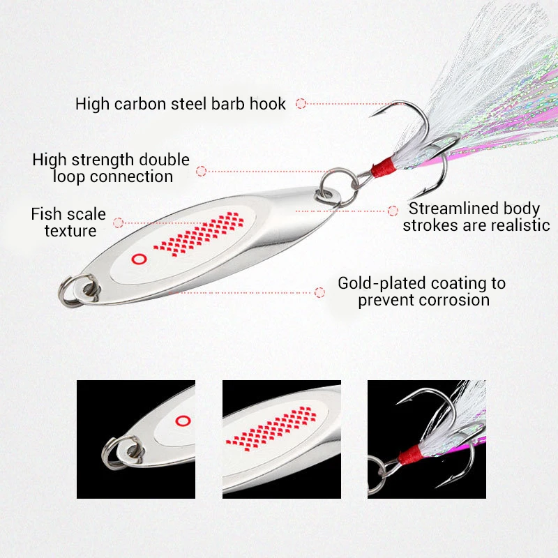 Señuelos de cuchara de Metal, cebo duro de lentejuelas artificiales, aparejos de pesca de trucha, agua salada, 7g-80g, gran oferta - imagen 3