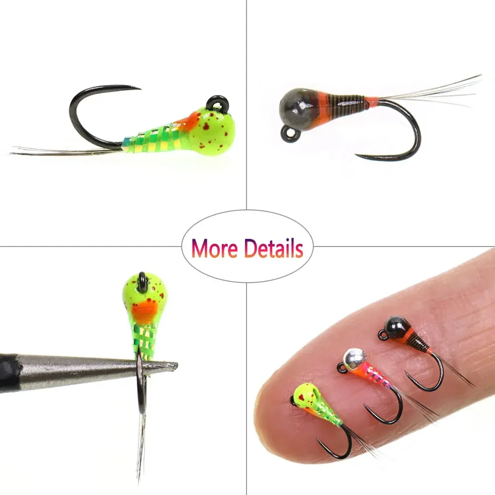 Bimoo 3PCS # 18 cabeza de cuentas de tungsteno plantilla sin púas Ninfa mosca cuerpo epoxi luminoso hundimiento rápido húmedo Euro Ninfa mosca trucha Señuelos de pesca - imagen 3