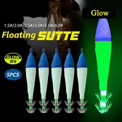 5 piezas 4.0 #   Cebo luminoso de calamar, cebo artificial para camarones, plantilla de calamar flotante para sepia, webfoot, pulpo, Señuelos de pesca de mar