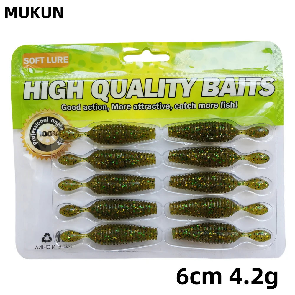 MUKUN-cebo de palo de 6cm, 4,2g, señuelos de plástico blando de peso pesado, cebo Artificial de gusano, señuelo de sábalo de silicona para pesca de lubina - imagen 2