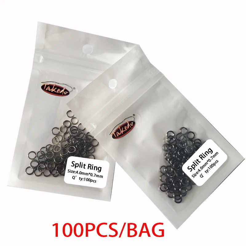 TAKEDO 100 unids/bolsa, recién llegado, anillo dividido clásico de acero inoxidable de níquel negro, conector de pesca, anzuelos, Señuelos de Pesca - imagen 4