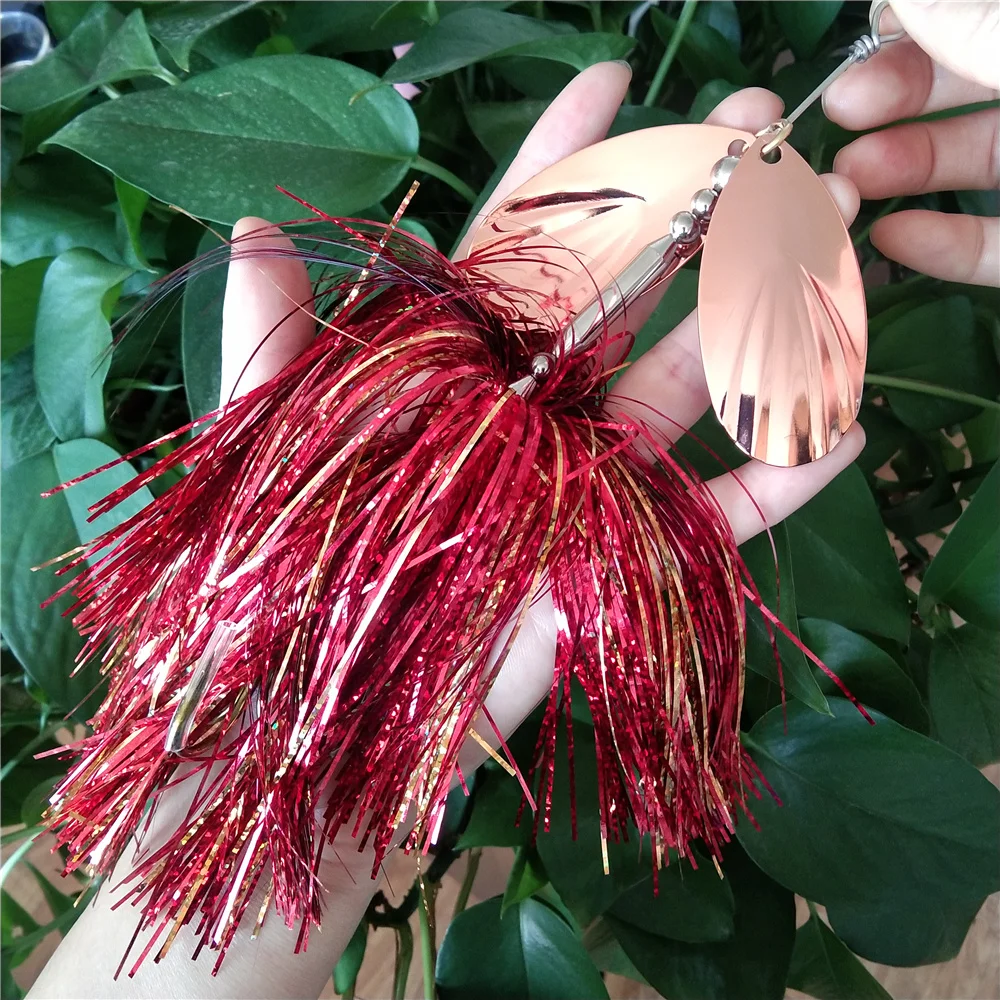 Buzzbait-falda de silicona atada a mano, 24cm, 42g, cabeza de plantilla, ojos realistas 3D, señuelo de pesca con lentejuelas, Spinner, cebo de alambre, Spinnerbait, 1 ud. - imagen 2