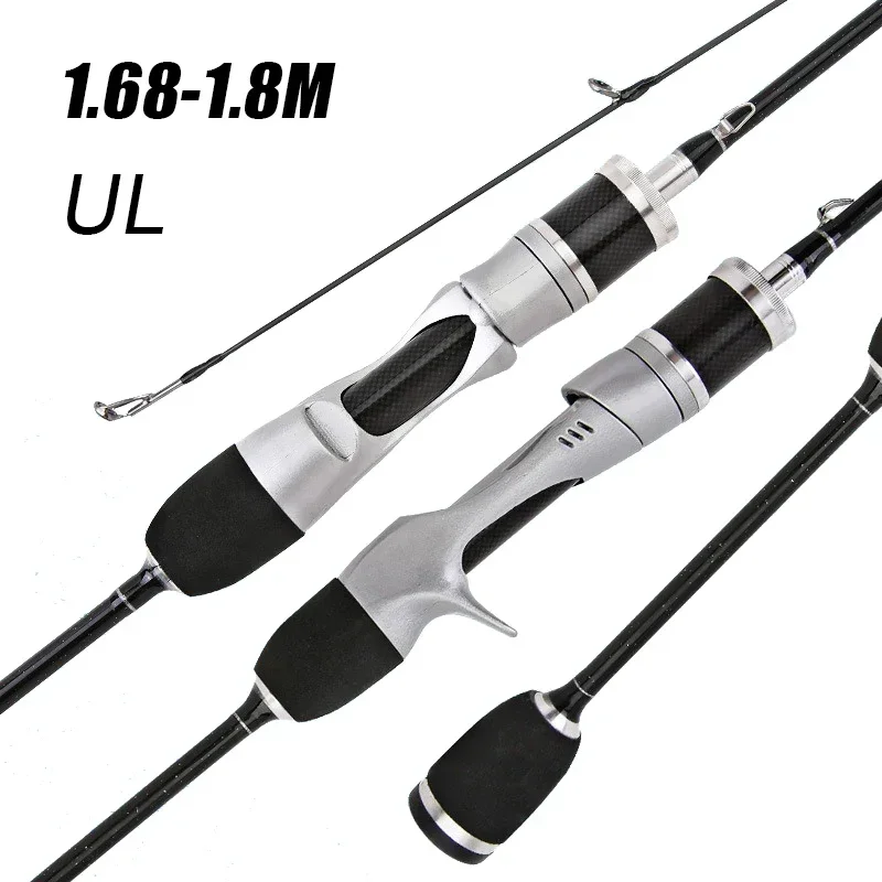 Canna de pescar de fundición giratoria UL, sistema Finesse de cebo pequeño, fibra de carbono ultraligera, 2 piezas, 1,68-1,8 m, 1-8g, para caña de pescar de trucha