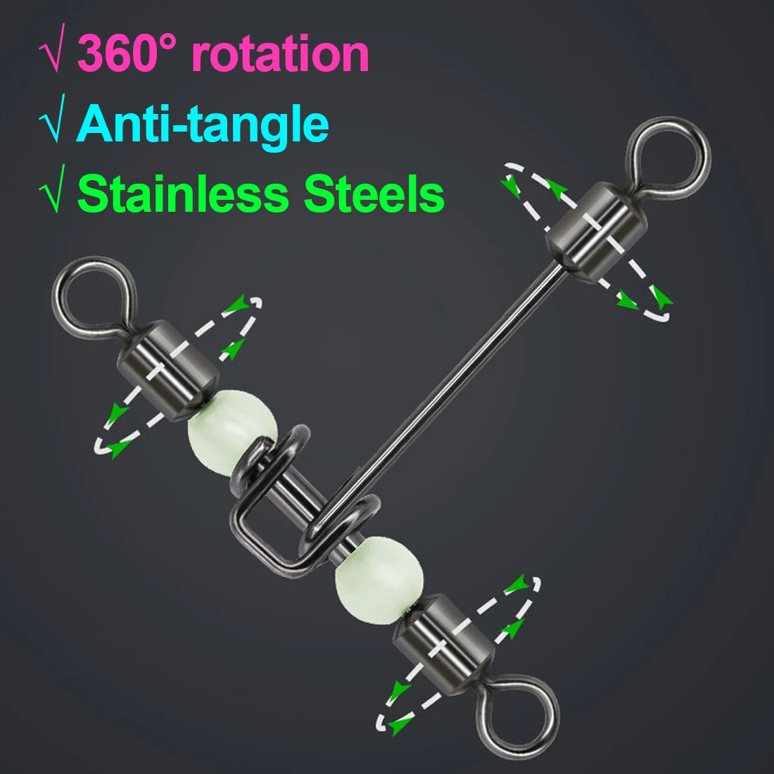 FishTrip-caña larga en forma de T, línea cruzada giratoria con cuentas brillantes, aparejos de pesca de acero inoxidable - imagen 4