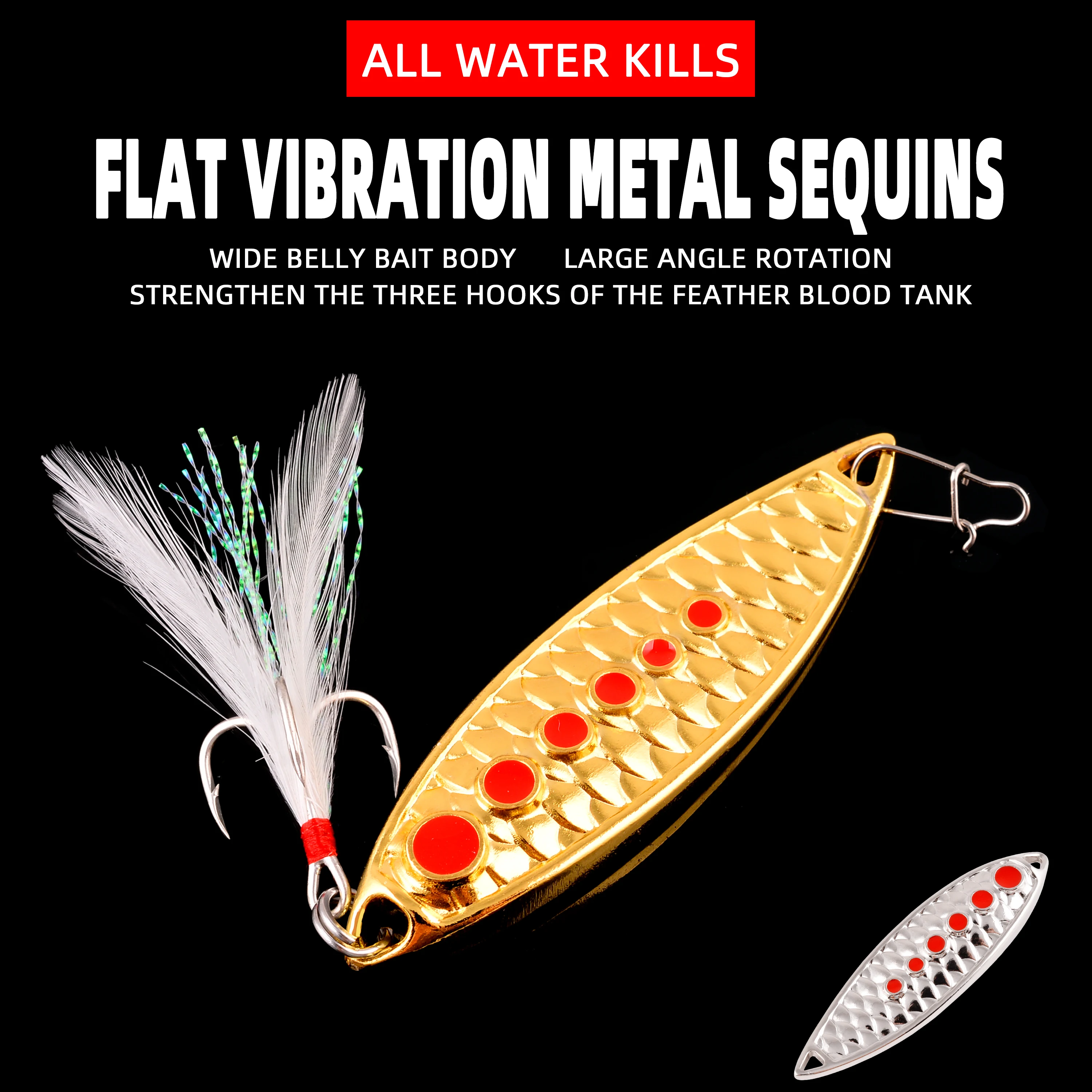 Señuelo de pesca con cuchara de Metal, cebo duro giratorio Wobbler, Crankbait, lentejuelas doradas y plateadas, cebo Artificial, 3g-20g - imagen 3