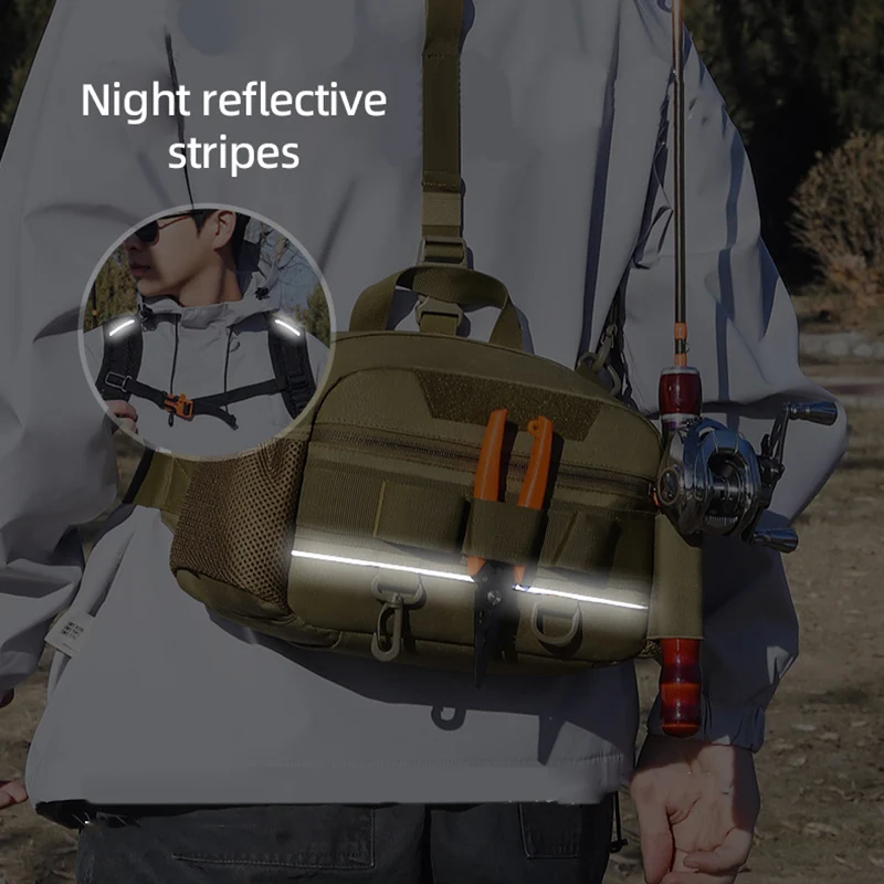 Riñonera táctica de pesca Luya, bolsas de viaje Molle para el pecho, senderismo al aire libre, equipo para correr, mochila de almacenamiento portátil con soporte para caña - imagen 5