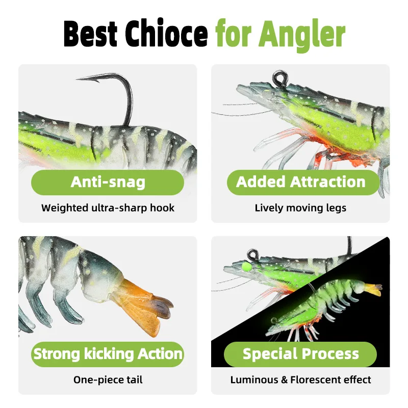 Señuelo de cebo suave de camarones de PVC artificial de 4 colores, 12g, 9cm, cebo luminiscente utilizado para actividades de pesca, suministros de equipo de pesca - imagen 4