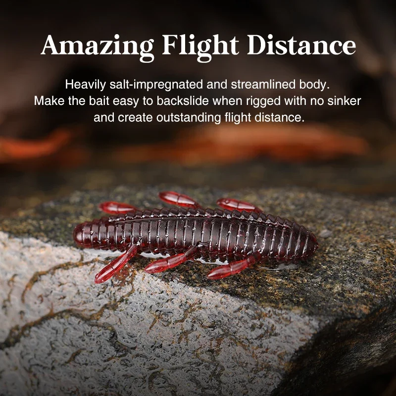 TSURINOYA-señuelo suave para pesca de lubina, cebo de silicona INSECTA de 45mm, 2,4g, 12 piezas, gusano suave sin plomo - imagen 5