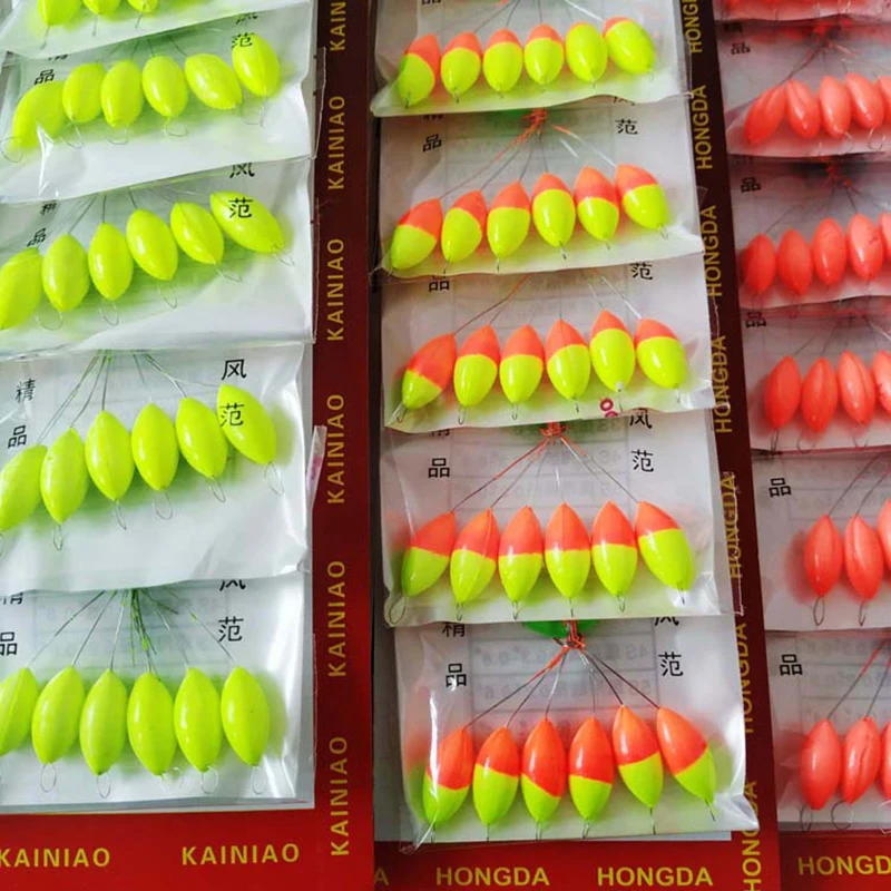 80 paquetes/lote flotador de pesca ovalado S/M/L/XL/XXL 20mm aparejo de pesca de carpa hacer frijoles flotantes rojo/amarillo/mezcla flotador de siete estrellas D029 - imagen 2