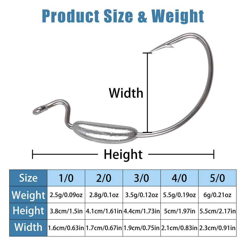 10Pcs Weighted Worm Hook Saltwater Offset Curved Crank Wide Gap Fishing Hooks for Bass Jig fishing rig kit 2.5g 2.8g 3.5g 5g 6g - imagen 5