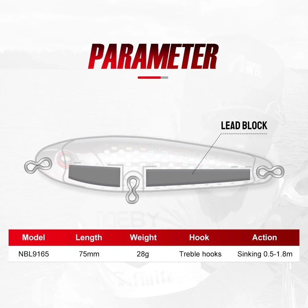 Noeby-señuelo de pesca de plástico duro, 2 piezas, 75mm, 28g, 0,5-1,8 m, lápiz pesado, agua salada, pececillo, lubina - imagen 5