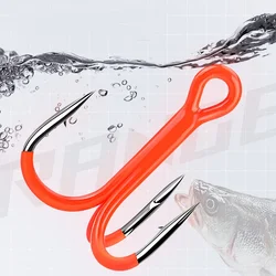 Anzuelos Triples de Carbono UV Naranja con púas para pesca