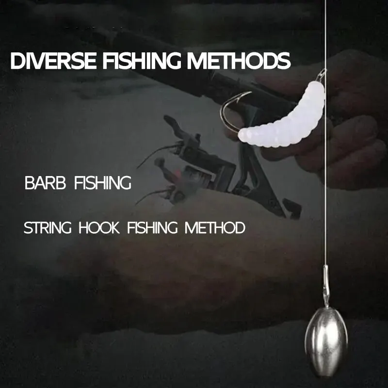 Cebo suave de gusano de pan, 50 Uds., señuelo de gusano suave biónico colorido, cebo suave, gusano de gusano falso luminoso con olor a pescado y olor almizcle - imagen 5