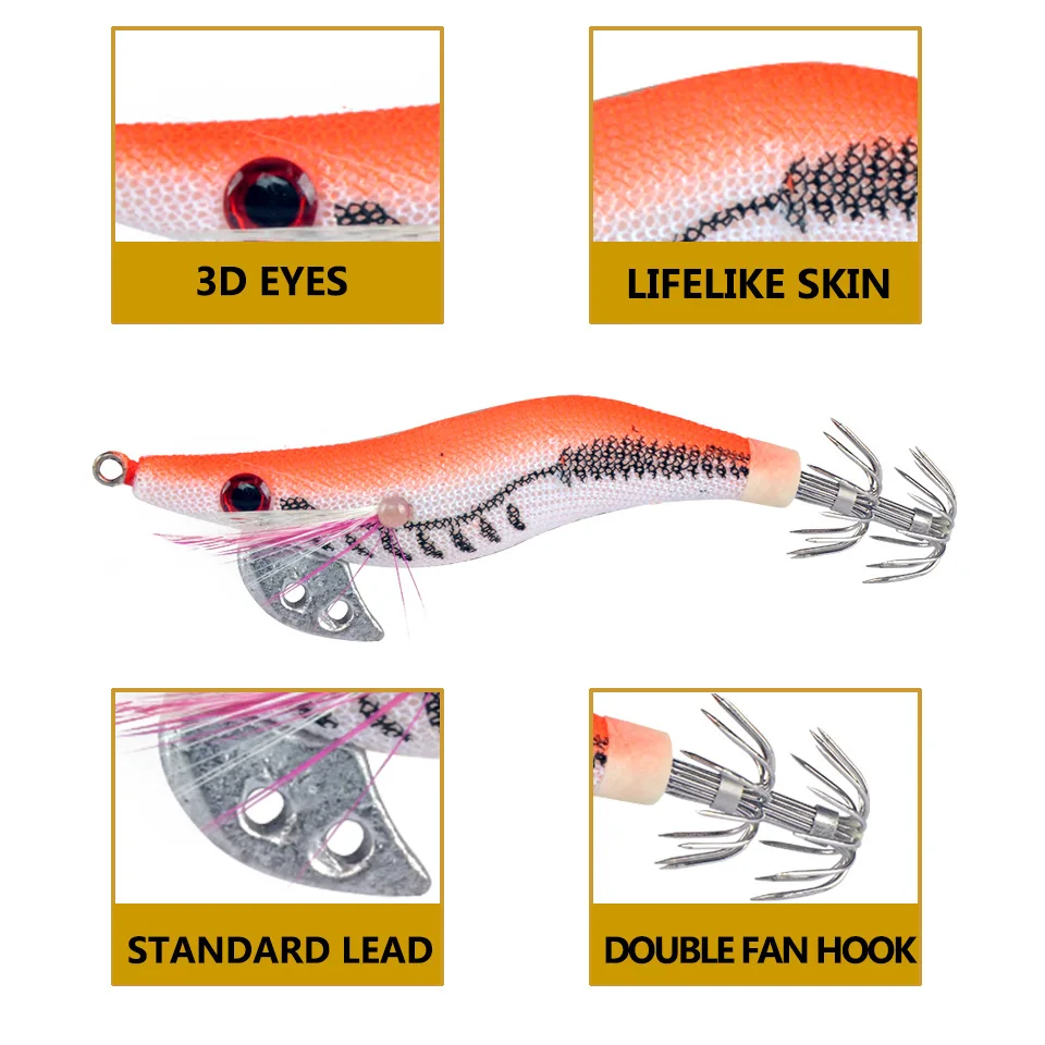 Sea.Yolo-señuelo duro de camarón de madera para pesca nocturna, cebo falso de simulación, juego de accesorios de pesca, 4 unidades - imagen 3